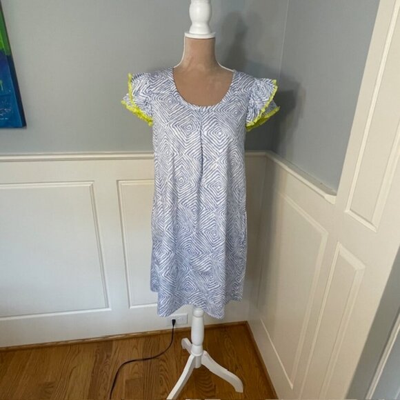 Persifor Clare Dress Flutter Sleeve Shift Dress 100% Cotton Block Print Small - Picture 2 of 9